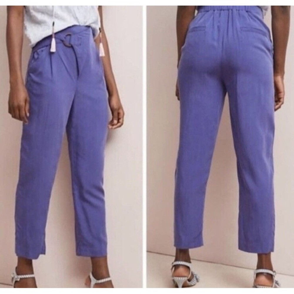 Anthropologie High Rise Pants Wrap Crop Modal Blue Periwinkle medium